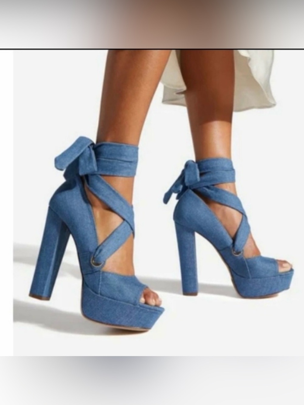 Shoe Dazzle Blue Denim Wrap-Ankle Platform Heels